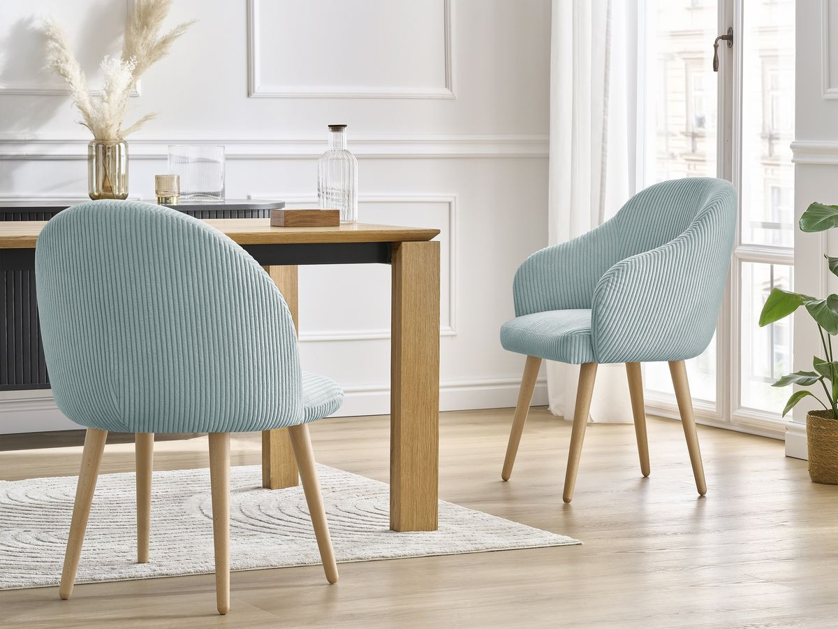 Lot de chaises SOPHIE tissu velours côtelé et pieds scandinaves bois