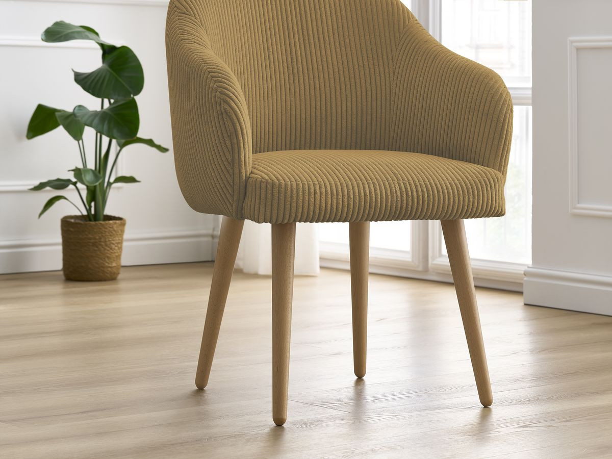 Set SOPHIE stoelen in corduroy stof en Scandinavische houten poten