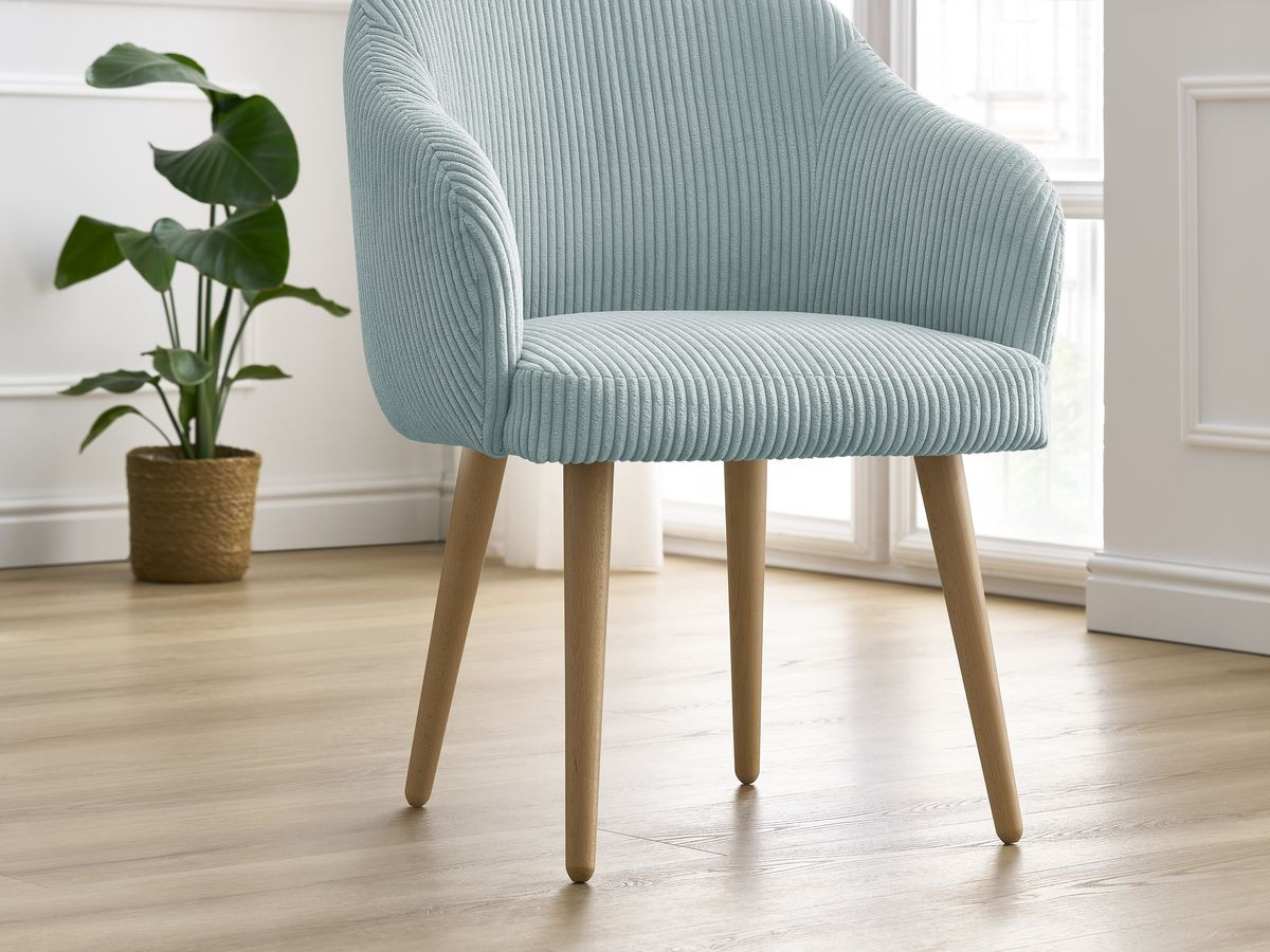 Set SOPHIE stoelen in corduroy stof en Scandinavische houten poten