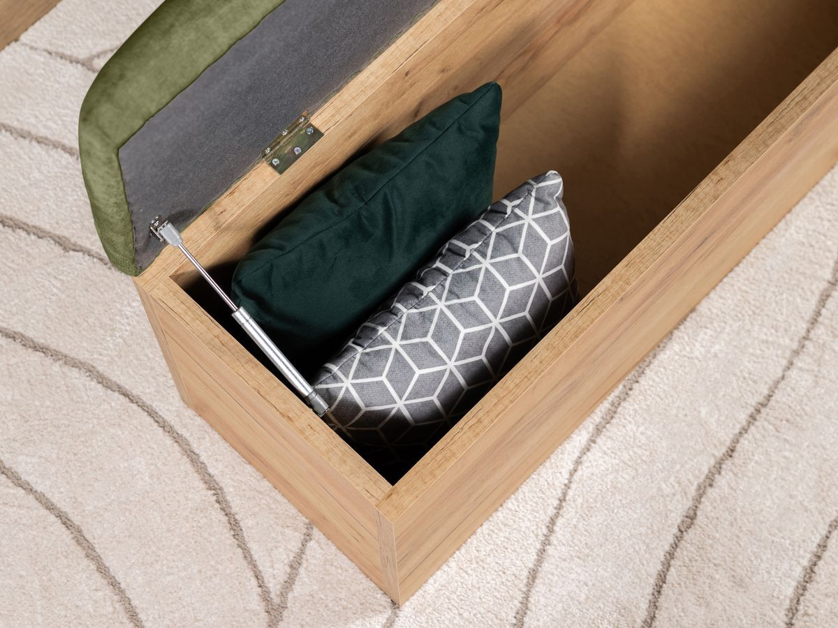 Lit KUMO tissu lisse lattes massives pieds en bois naturel + Bout de lit KUMO tissu lisse