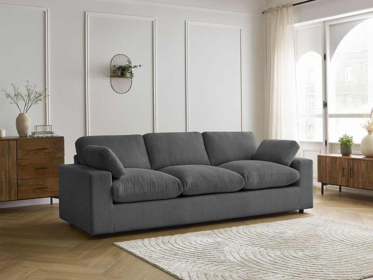 Canapé droit 3 places BELAIR velours côtelé gris foncé — vue 5