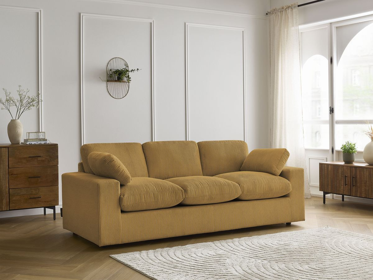 Canapé droit compact BELAIR velours côtelé jaune — vue 5