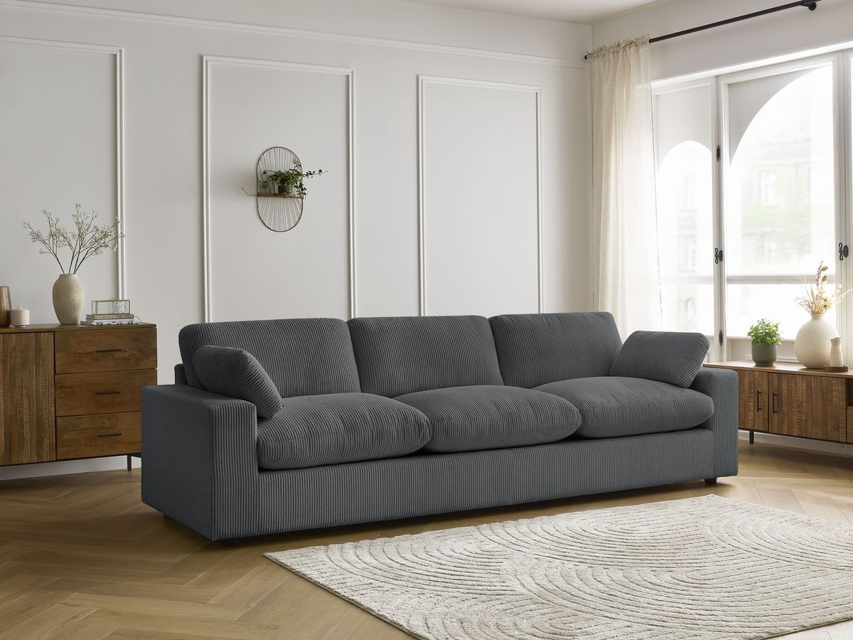 Canapé droit 4 places BELAIR velours côtelé gris foncé — vue 5