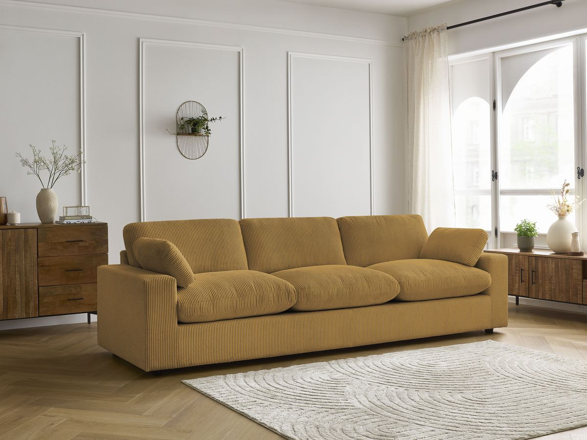 Canapé droit 4 places BELAIR velours côtelé jaune — vue 5