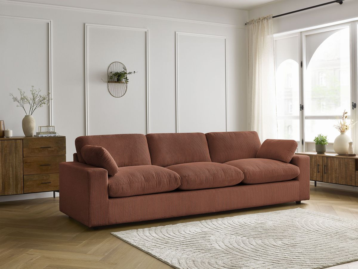 Canapé droit 4 places BELAIR velours côtelé orange — vue 5