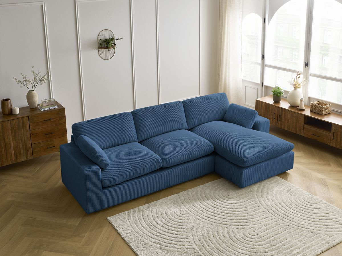 Canapé d'angle réversible BELAIR velours côtelé bleu foncé — vue 6