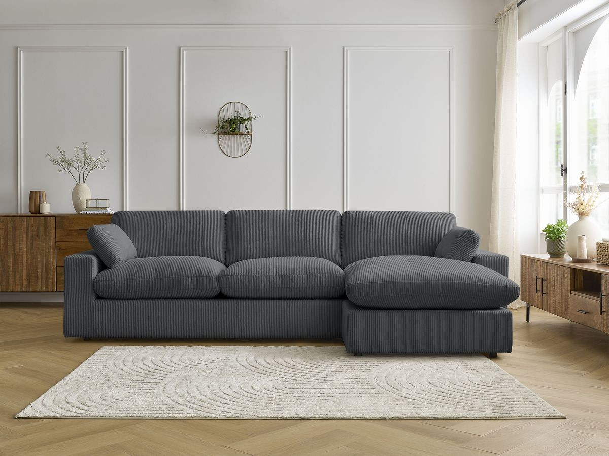 Canapé d'angle réversible BELAIR velours côtelé gris foncé — vue 4