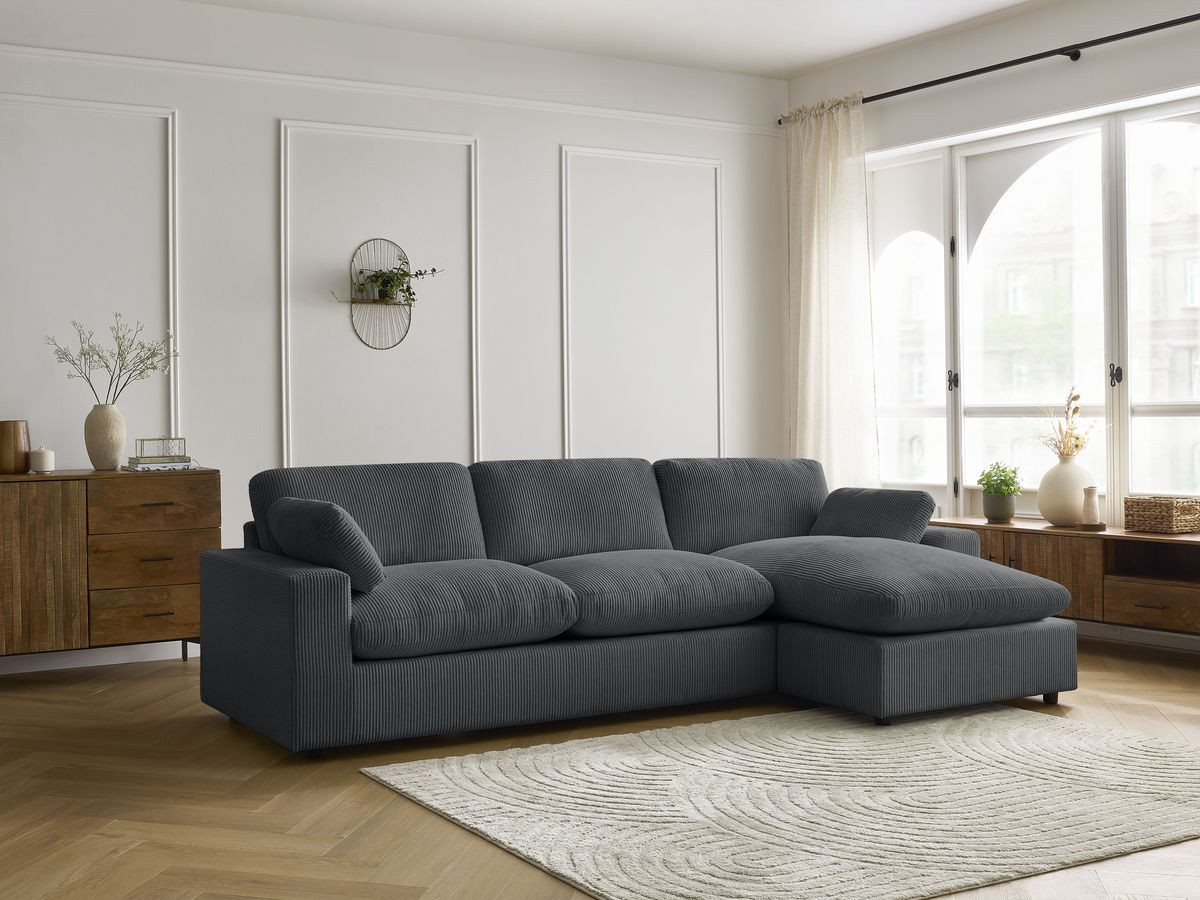 Canapé d'angle réversible BELAIR velours côtelé gris foncé — vue 5