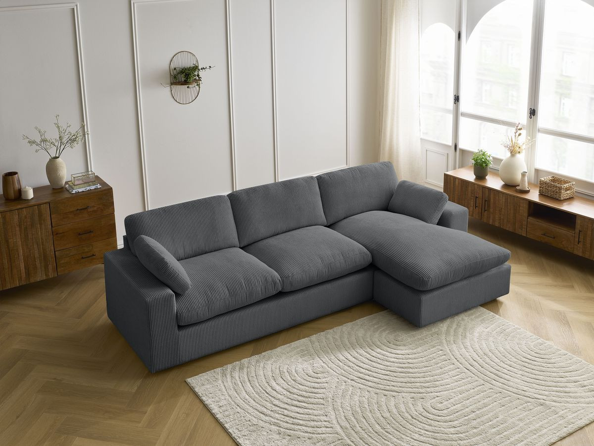 Canapé d'angle réversible BELAIR velours côtelé gris foncé — vue 6