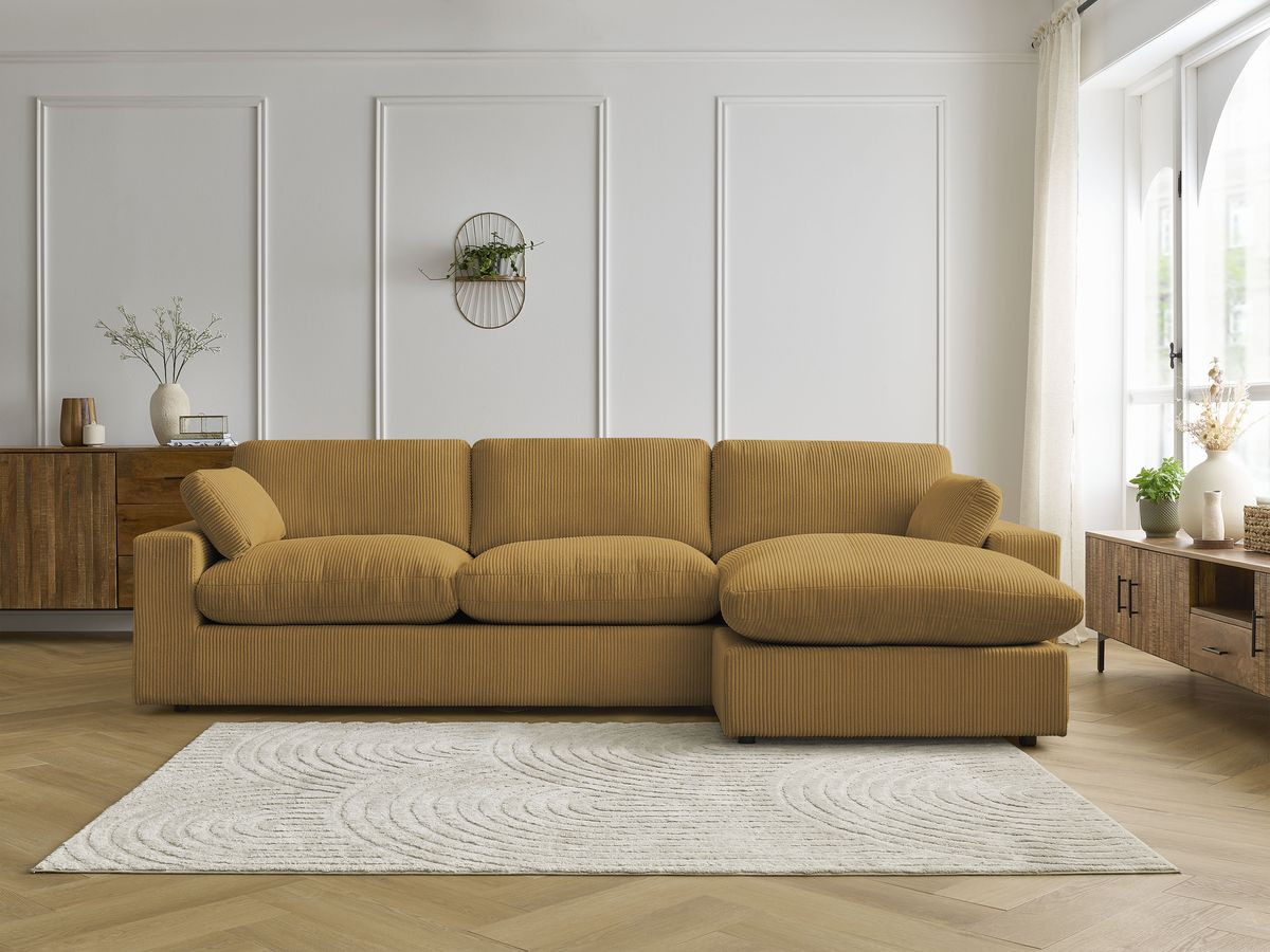 Canapé d'angle réversible BELAIR velours côtelé jaune — vue 4