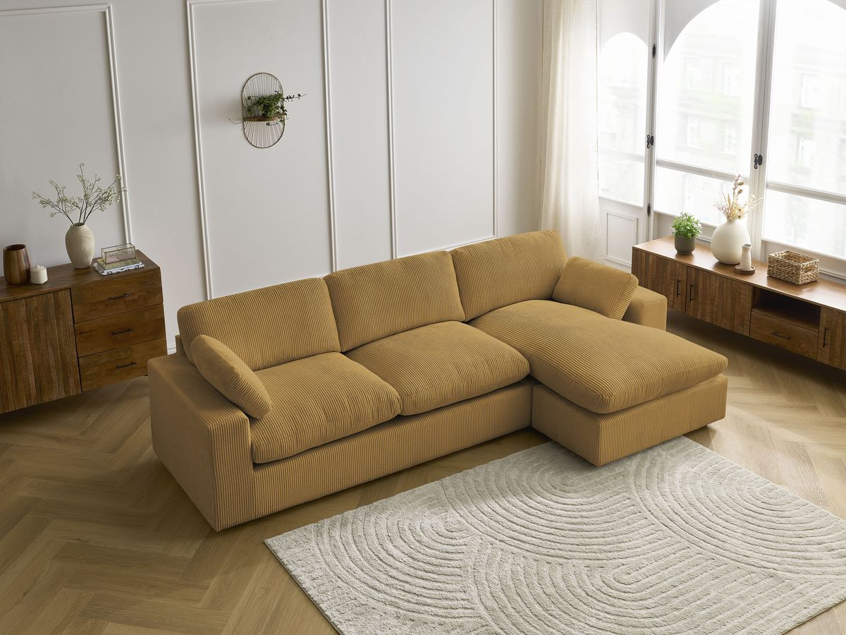 Canapé d'angle réversible BELAIR velours côtelé jaune — vue 6