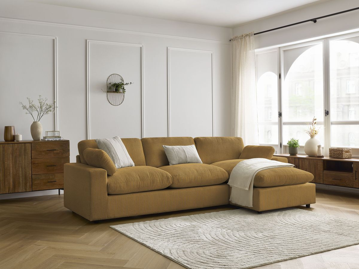 Canapé d'angle réversible BELAIR velours côtelé jaune