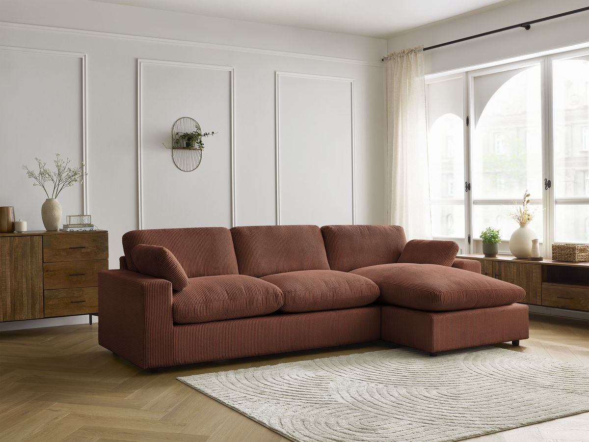 Canapé d'angle réversible BELAIR velours côtelé orange — vue 5