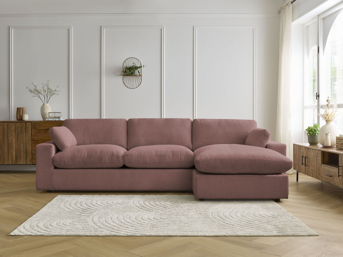 Canapé d'angle réversible BELAIR velours côtelé rose — vue 4