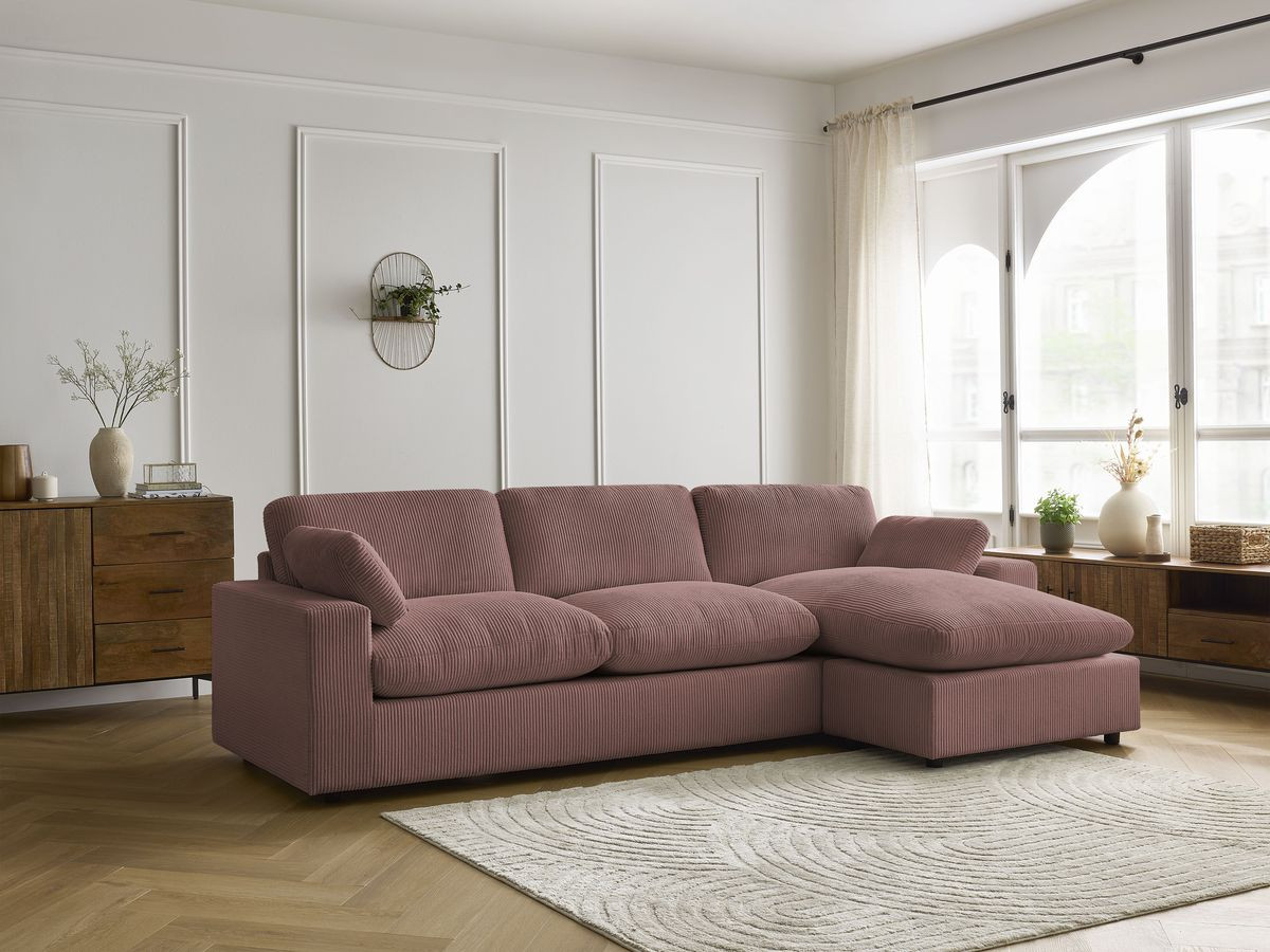 Canapé d'angle réversible BELAIR velours côtelé rose — vue 5