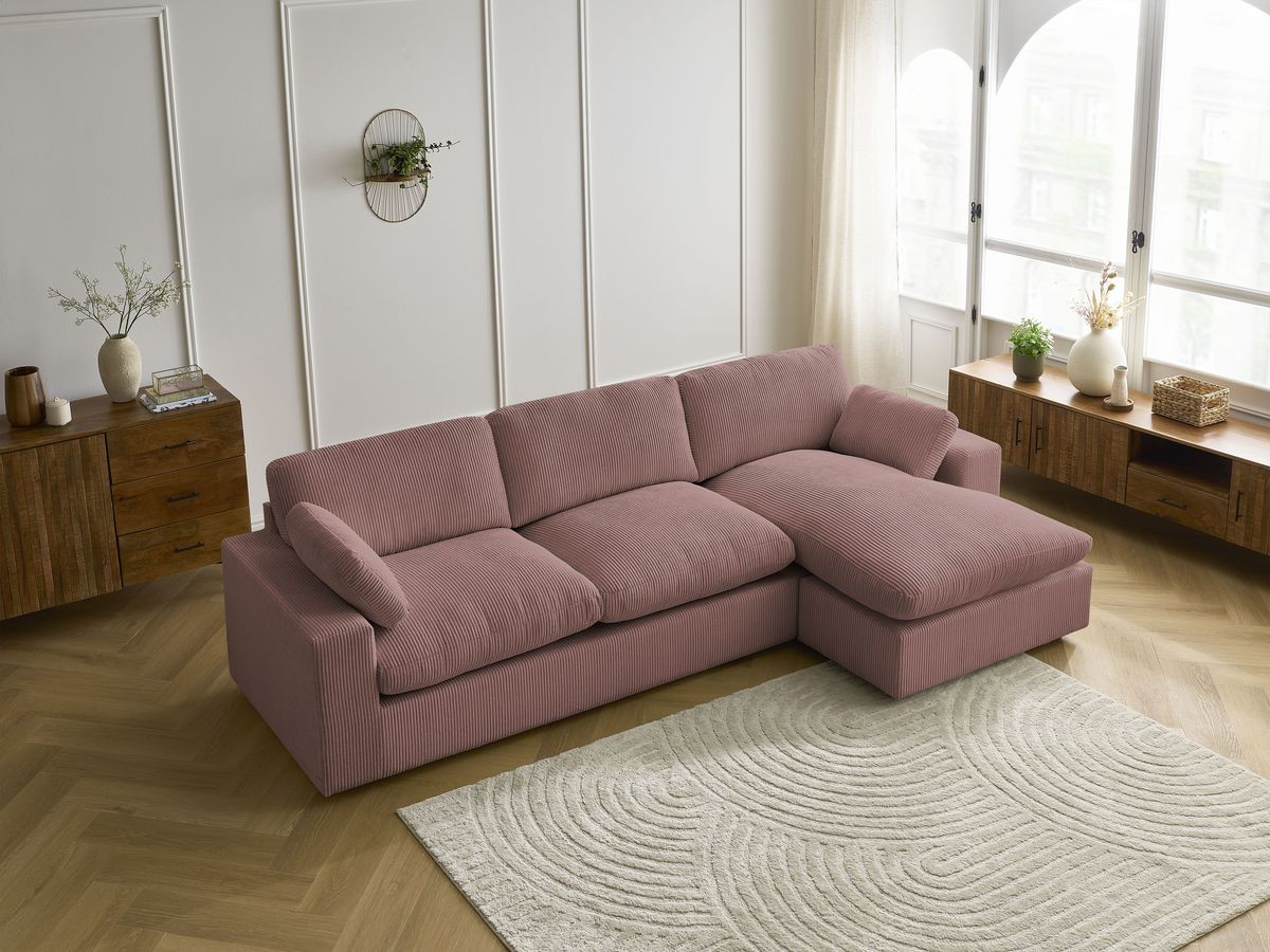 Canapé d'angle réversible BELAIR velours côtelé rose — vue 6
