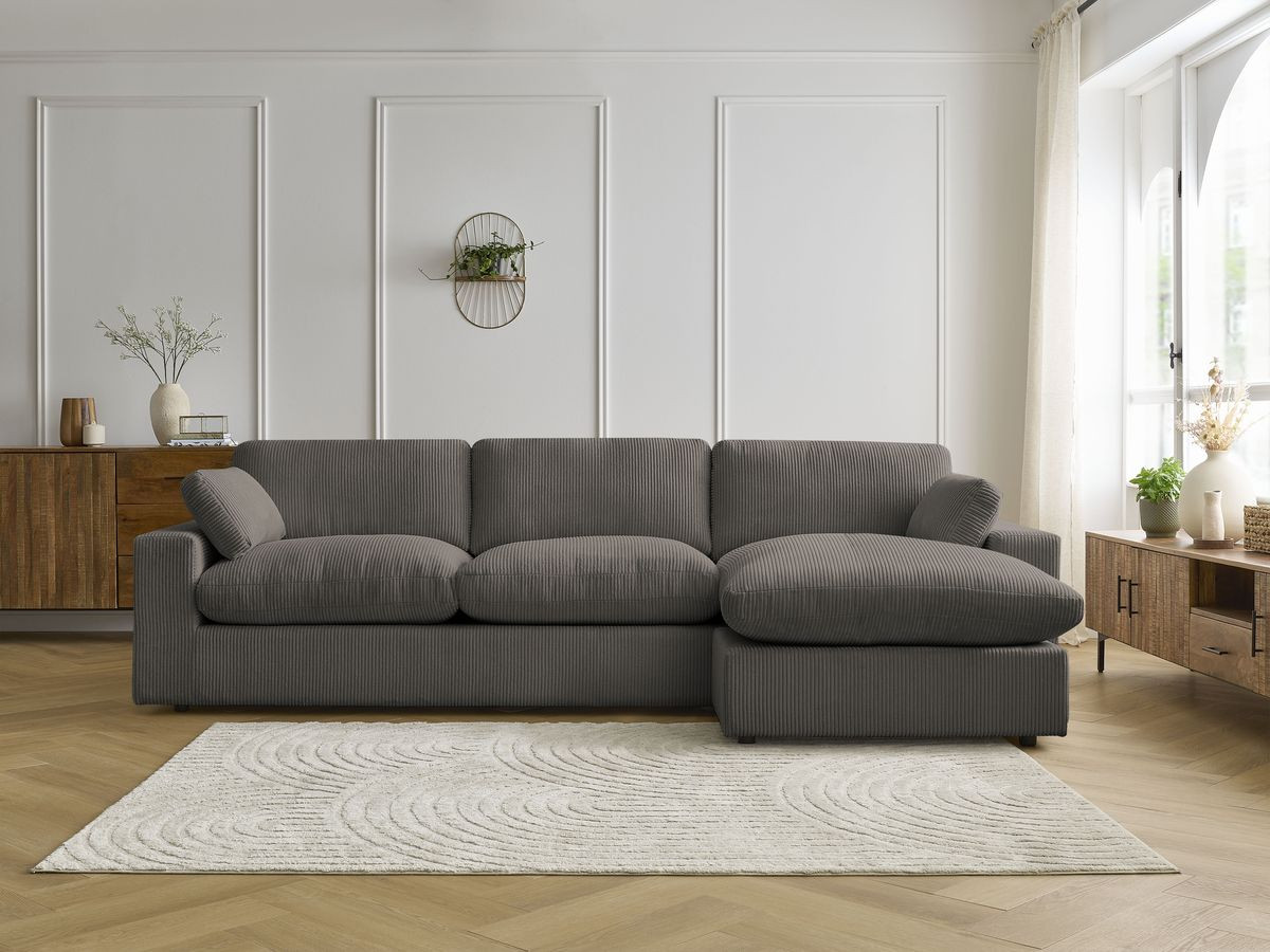 Canapé d'angle réversible BELAIR velours côtelé taupe — vue 4