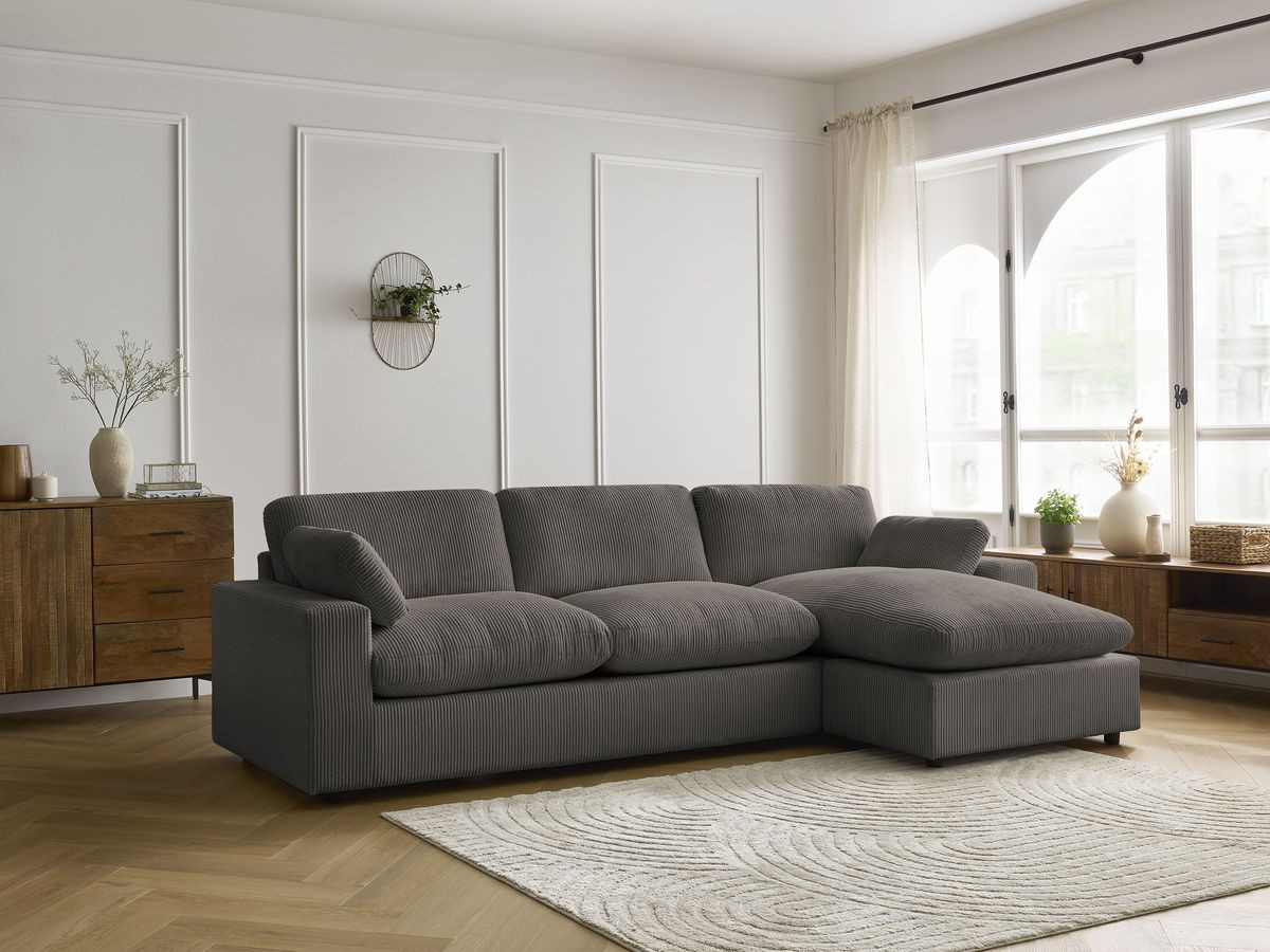 Canapé d'angle réversible BELAIR velours côtelé taupe — vue 5