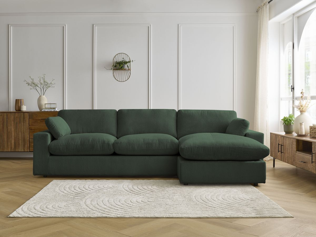 Canapé d'angle réversible BELAIR velours côtelé vert — vue 4