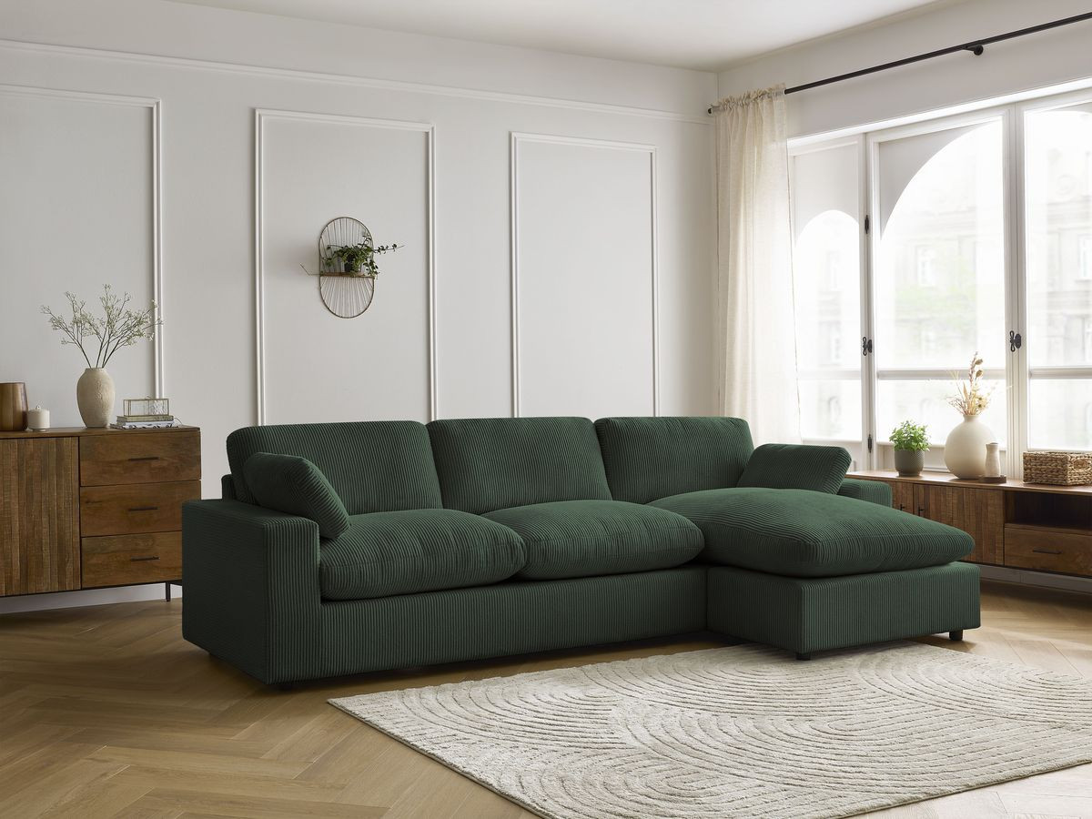 Canapé d'angle réversible BELAIR velours côtelé vert — vue 5