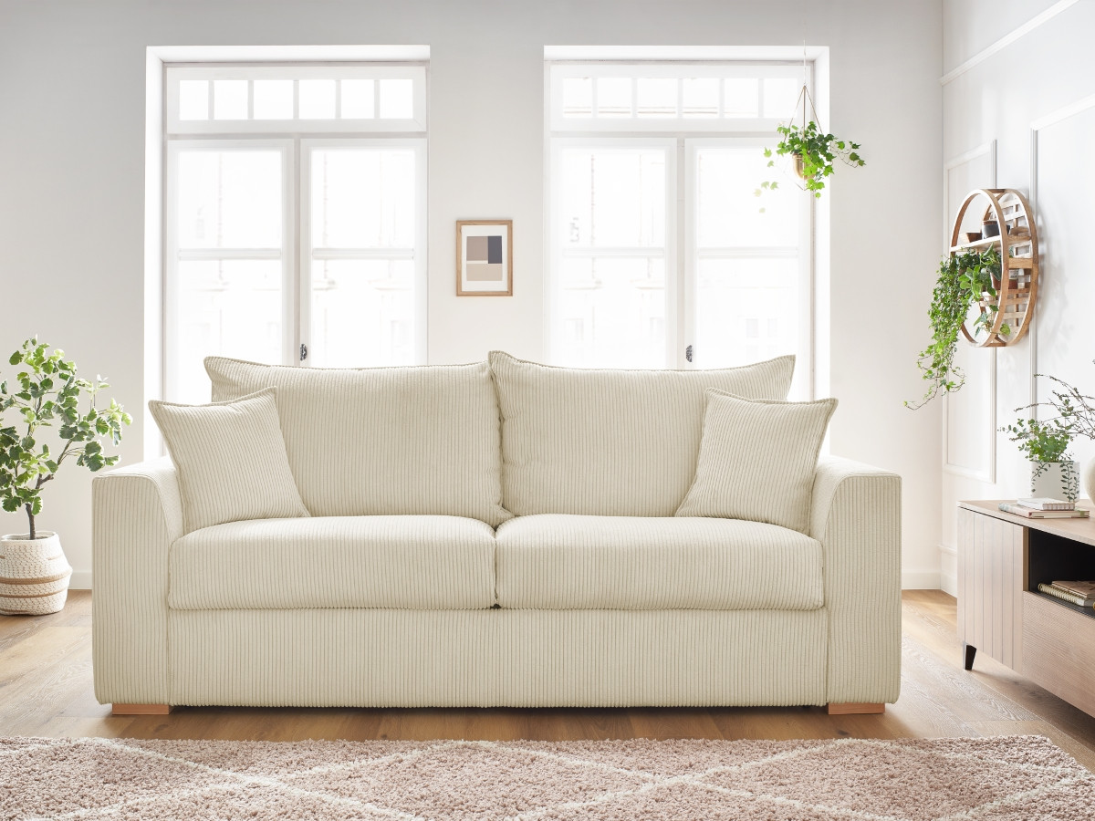 Canapé droit convertible AUGUSTIN velours côtelé beige — vue 4
