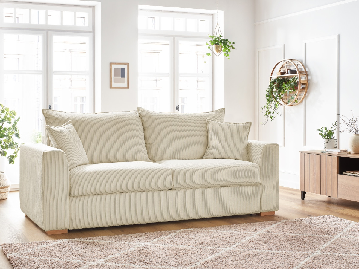 Canapé droit convertible AUGUSTIN velours côtelé beige — vue 5