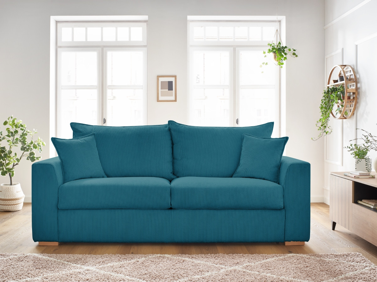 Canapé droit convertible AUGUSTIN velours côtelé bleu clair — vue 4