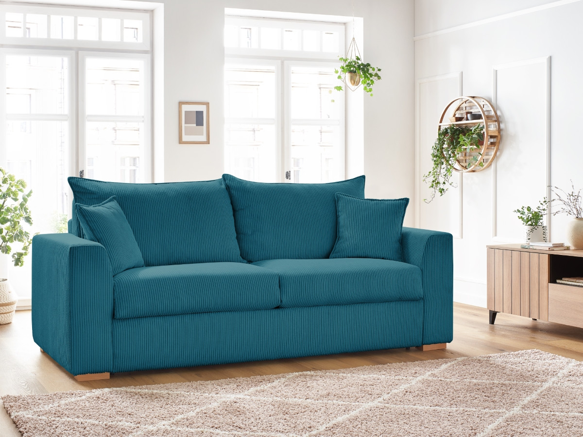 Canapé droit convertible AUGUSTIN velours côtelé bleu clair — vue 5