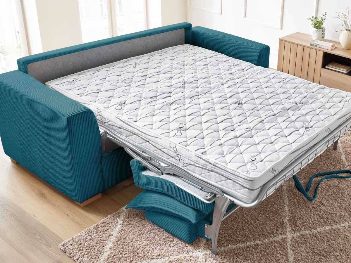 Canapé droit convertible AUGUSTIN velours côtelé bleu clair — vue 6