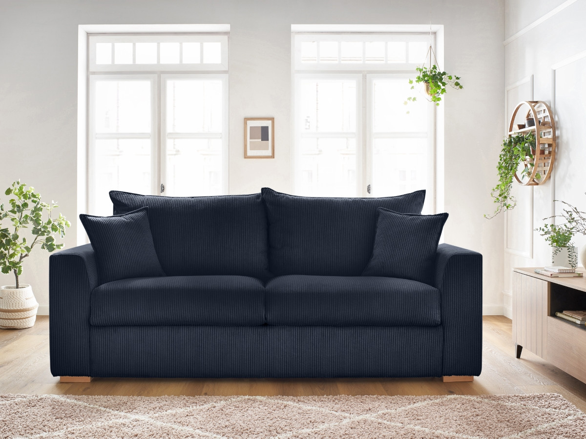 Canapé droit convertible AUGUSTIN velours côtelé bleu foncé — vue 4
