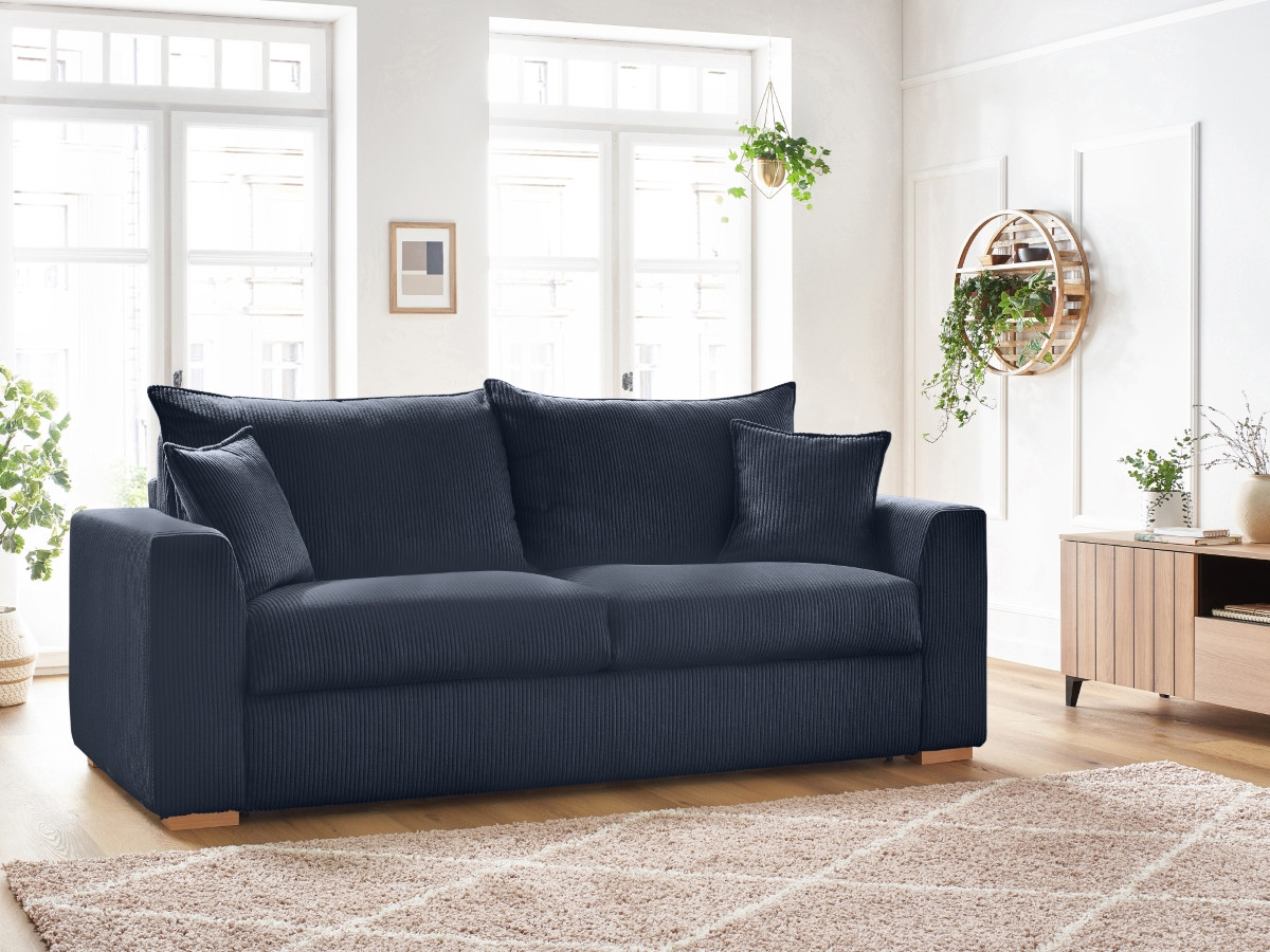 Canapé droit convertible AUGUSTIN velours côtelé bleu foncé — vue 5