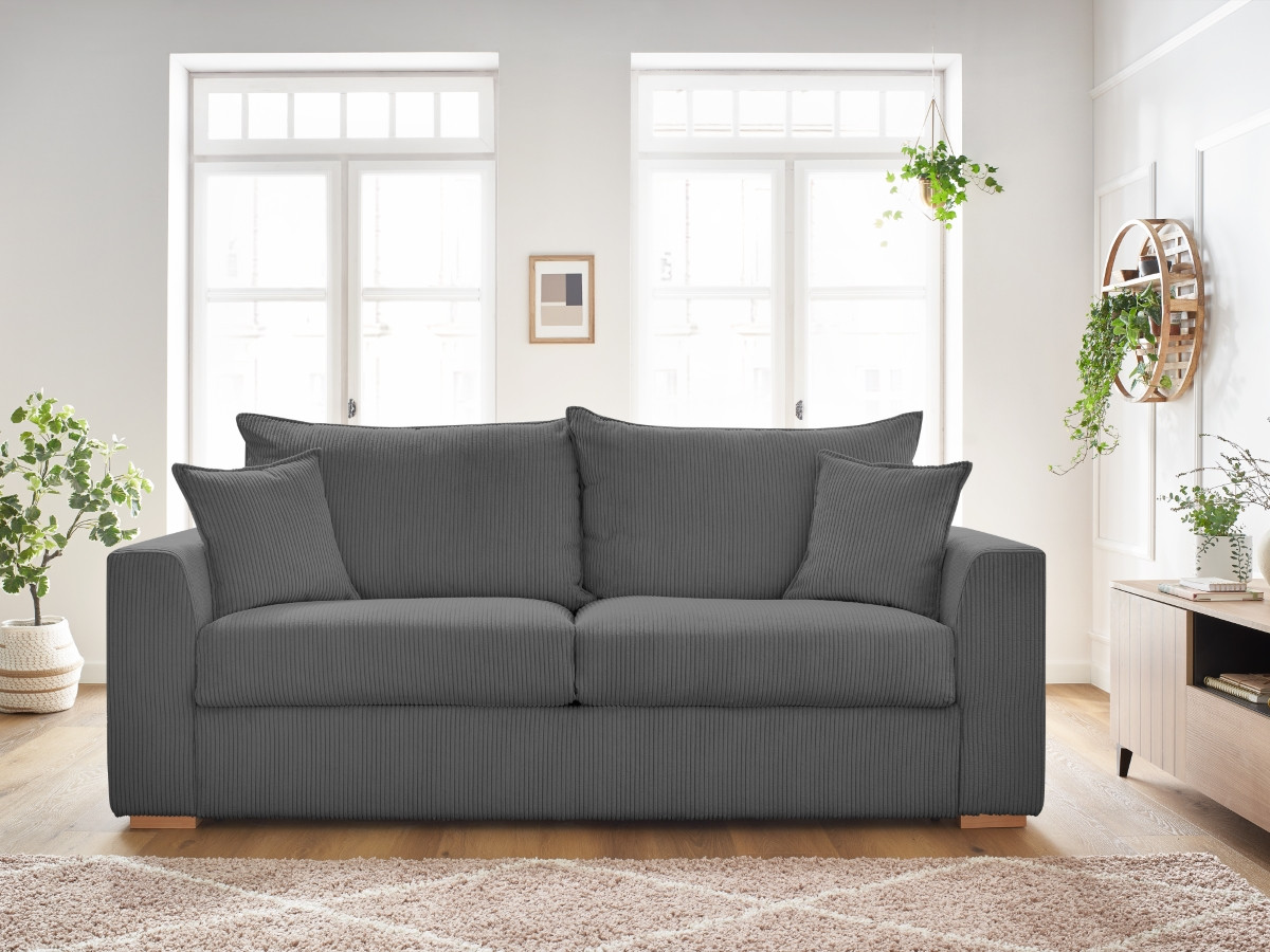 Canapé droit convertible AUGUSTIN velours côtelé gris foncé — vue 4