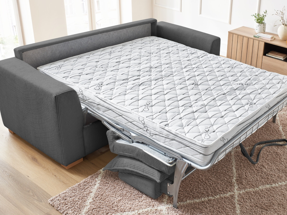 Canapé droit convertible AUGUSTIN velours côtelé gris foncé — vue 6