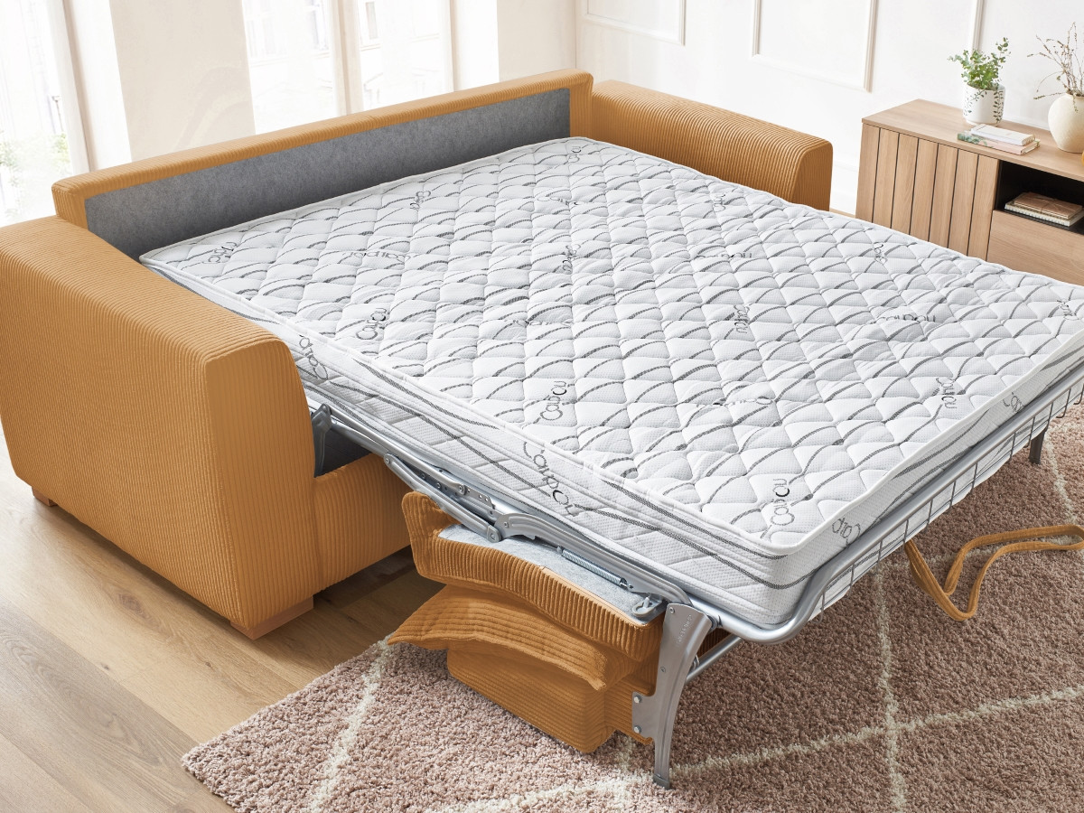 Canapé droit convertible AUGUSTIN velours côtelé jaune — vue 6