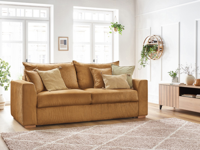 Canapé droit convertible ouverture express AUGUSTIN velours côtelé