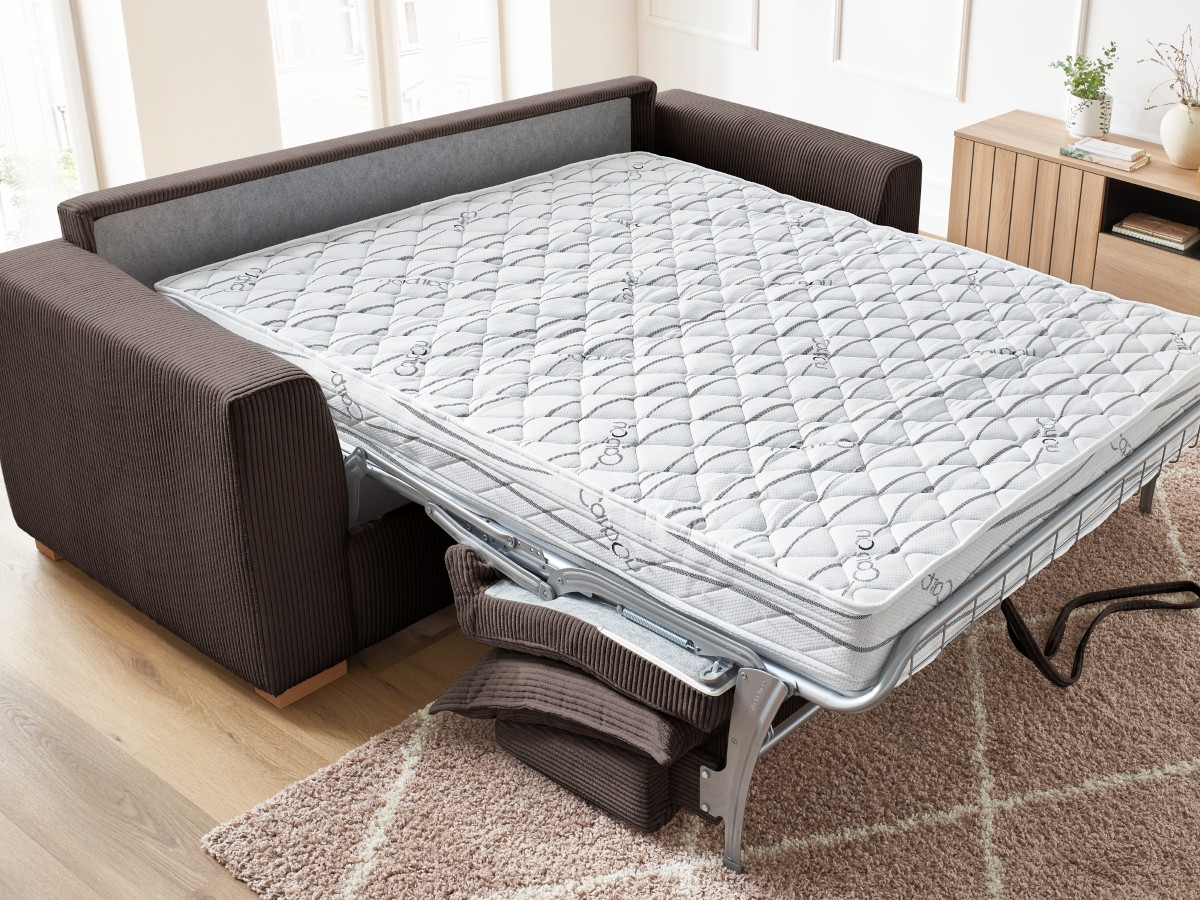 Canapé droit convertible AUGUSTIN velours côtelé marron — vue 6