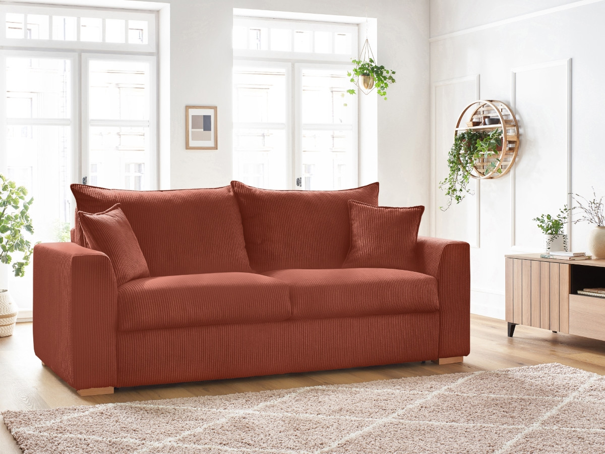 Canapé droit convertible AUGUSTIN velours côtelé orange — vue 5