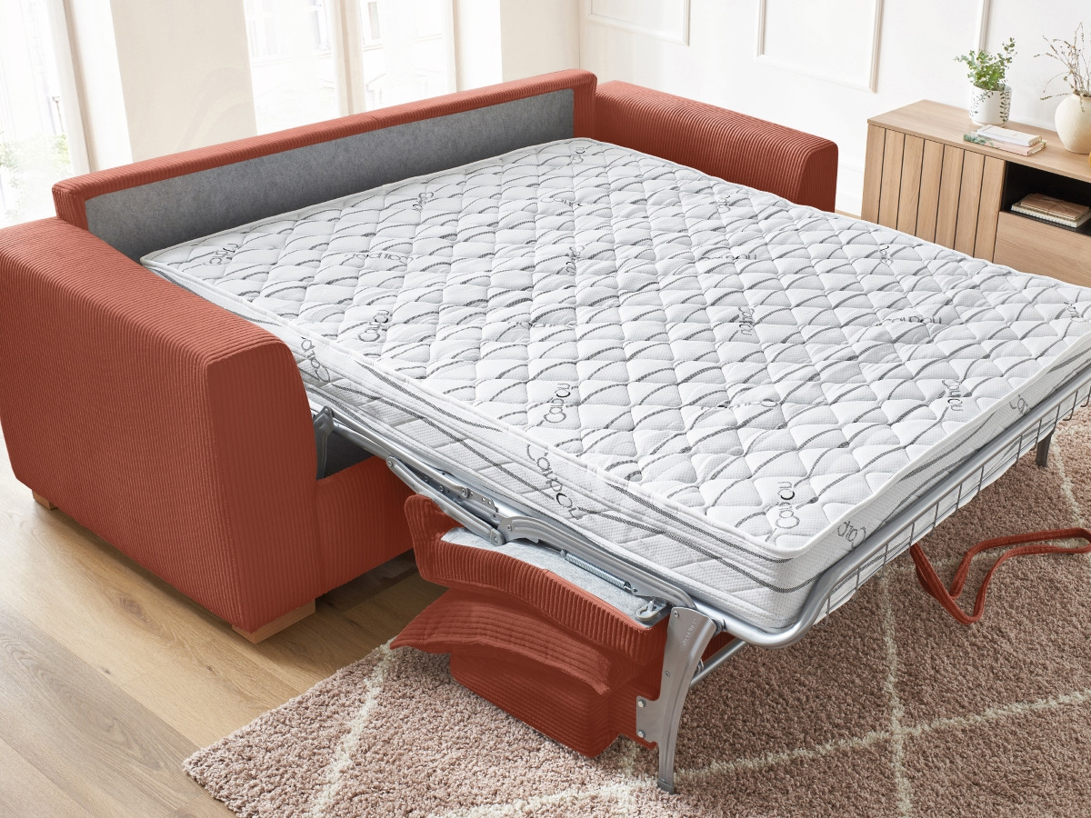 Canapé droit convertible AUGUSTIN velours côtelé orange — vue 6