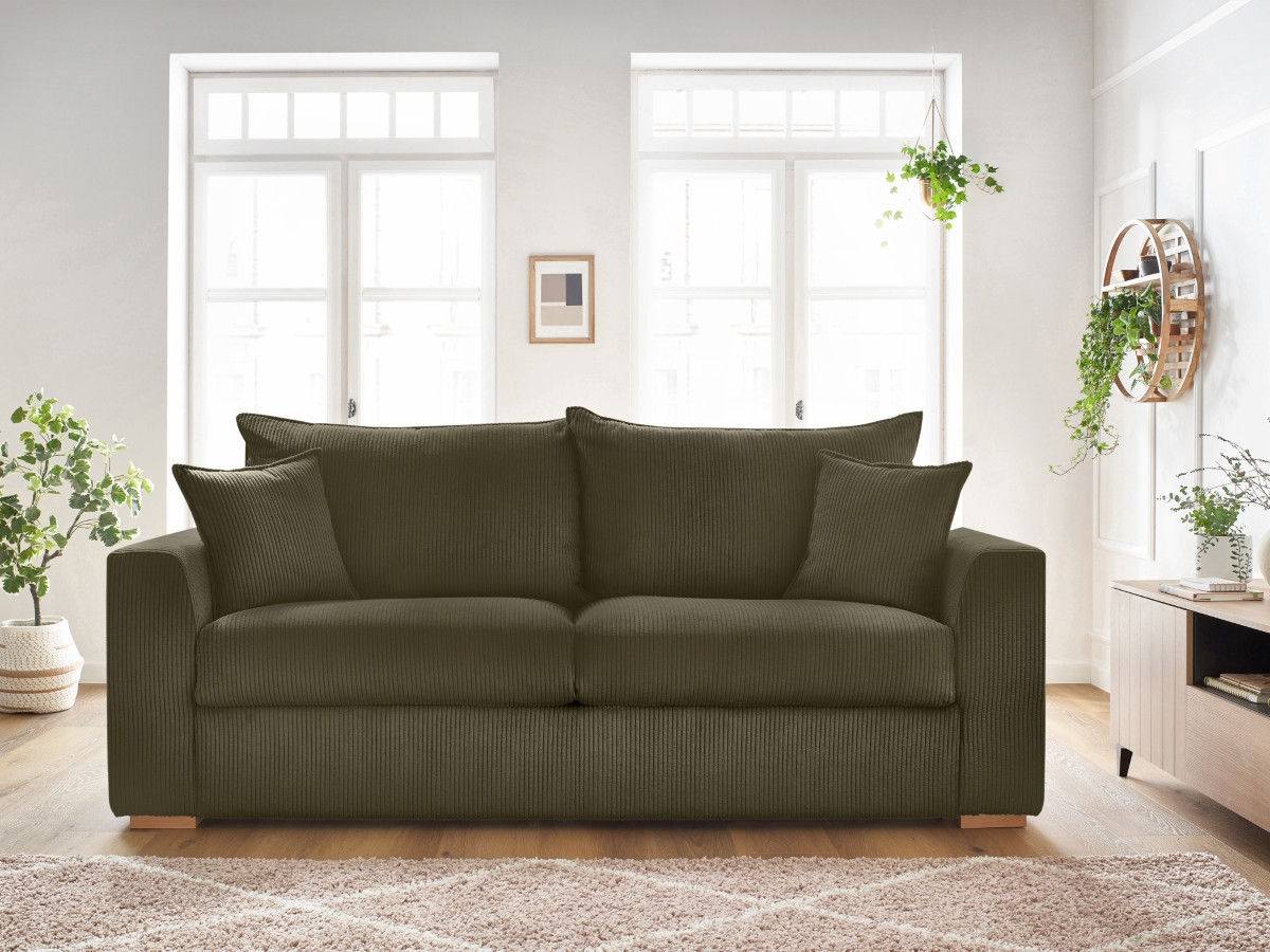 Canapé droit convertible AUGUSTIN velours côtelé vert clair — vue 4