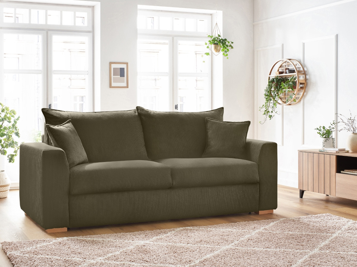 Canapé droit convertible AUGUSTIN velours côtelé vert clair — vue 5