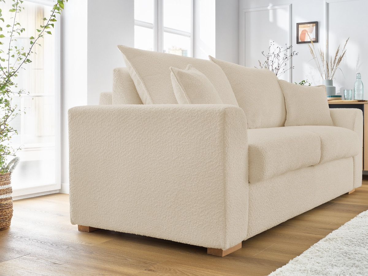 Canapé droit convertible ouverture express AUGUSTIN tissu bouclette