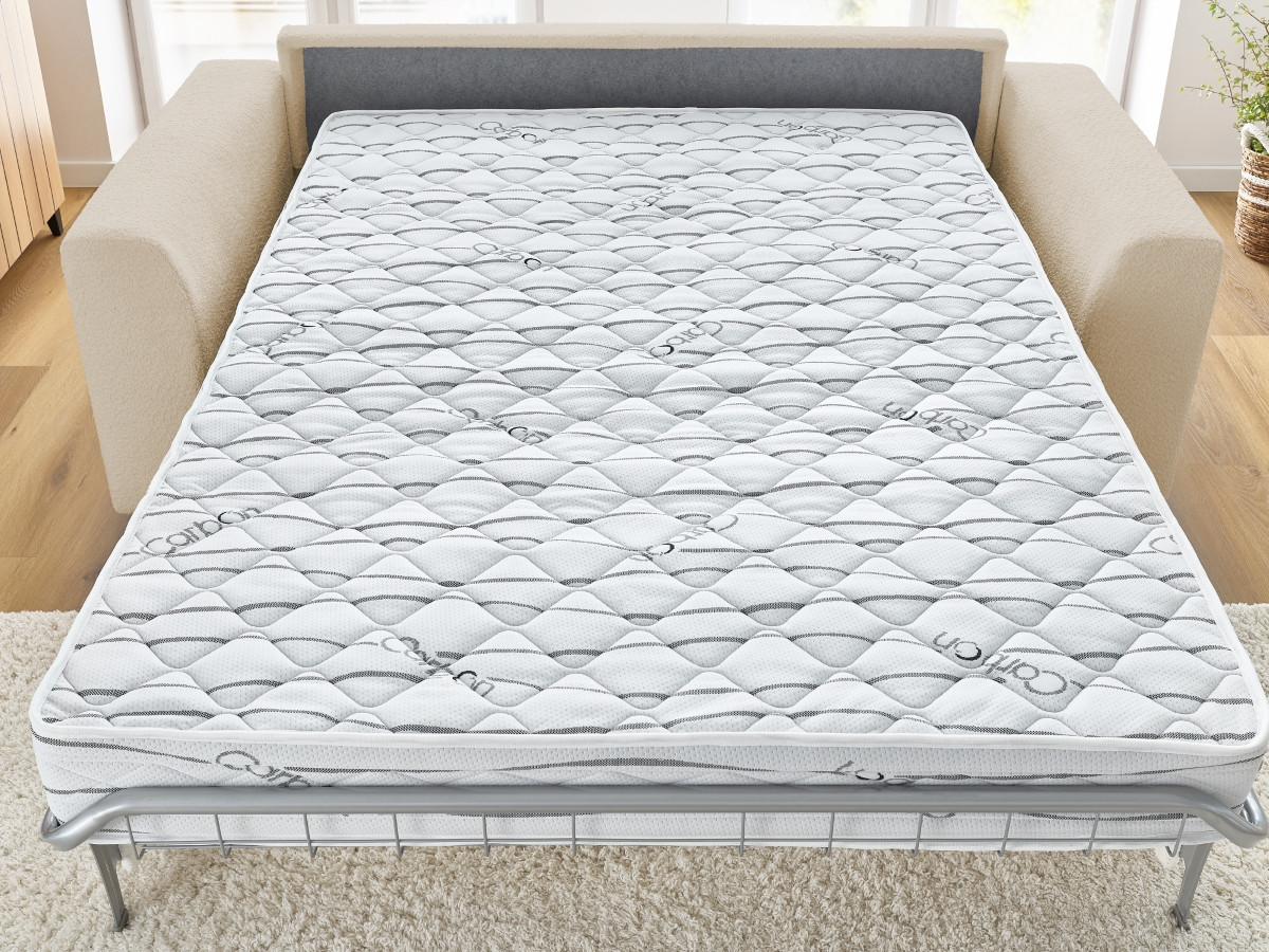 Canapé droit convertible ouverture express AUGUSTIN tissu bouclette