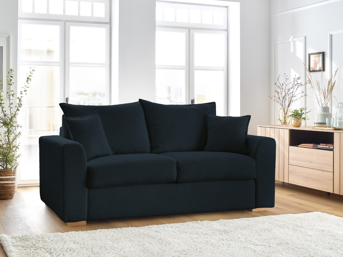 Canapé droit convertible AUGUSTIN bouclette bleu foncé — vue 5