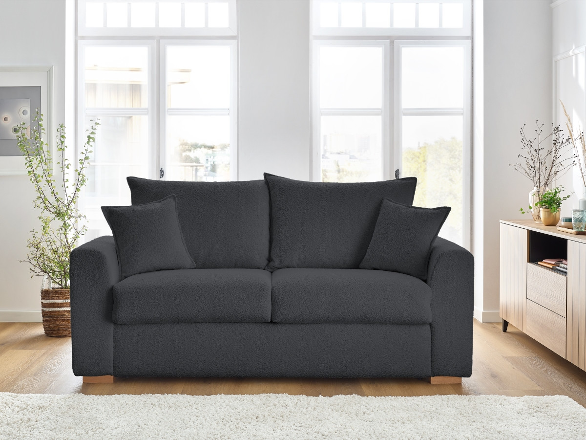 Canapé droit convertible ouverture express AUGUSTIN tissu bouclette