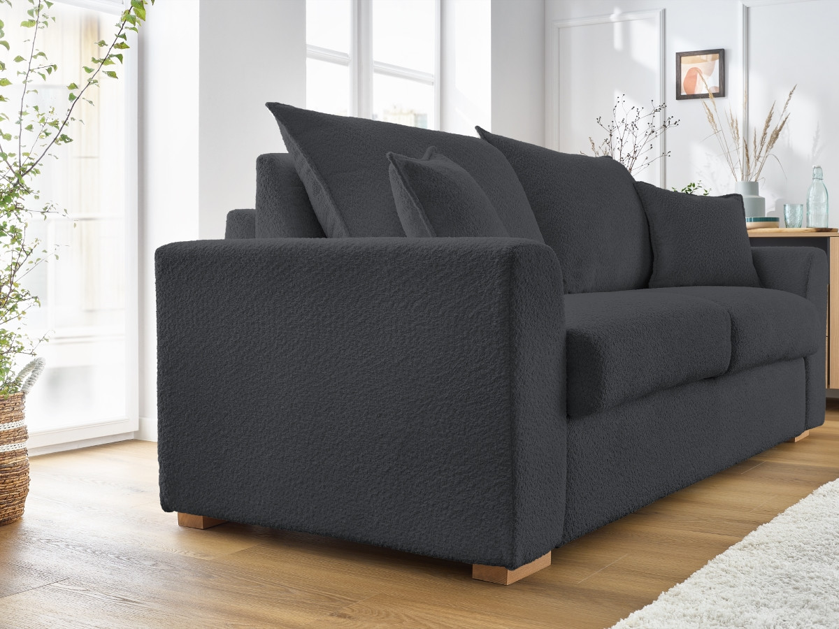 Canapé droit convertible ouverture express AUGUSTIN tissu bouclette