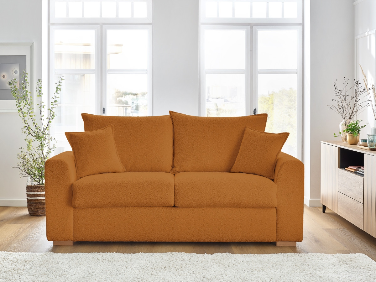 Canapé droit convertible ouverture express AUGUSTIN tissu bouclette