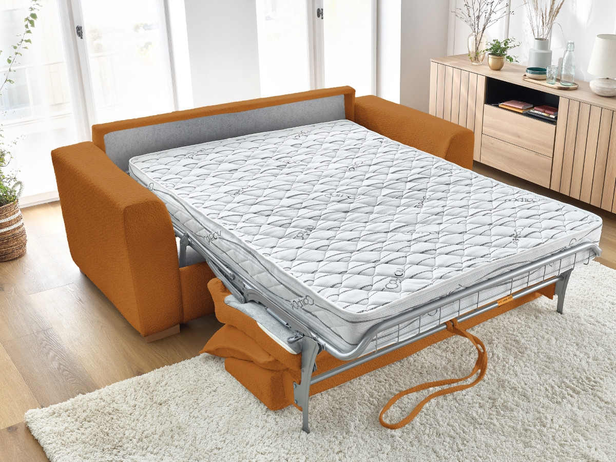 Canapé droit convertible ouverture express AUGUSTIN tissu bouclette