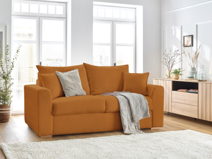 Canapé droit convertible ouverture express AUGUSTIN tissu bouclette