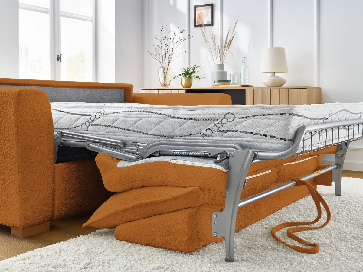 Canapé droit convertible ouverture express AUGUSTIN tissu bouclette