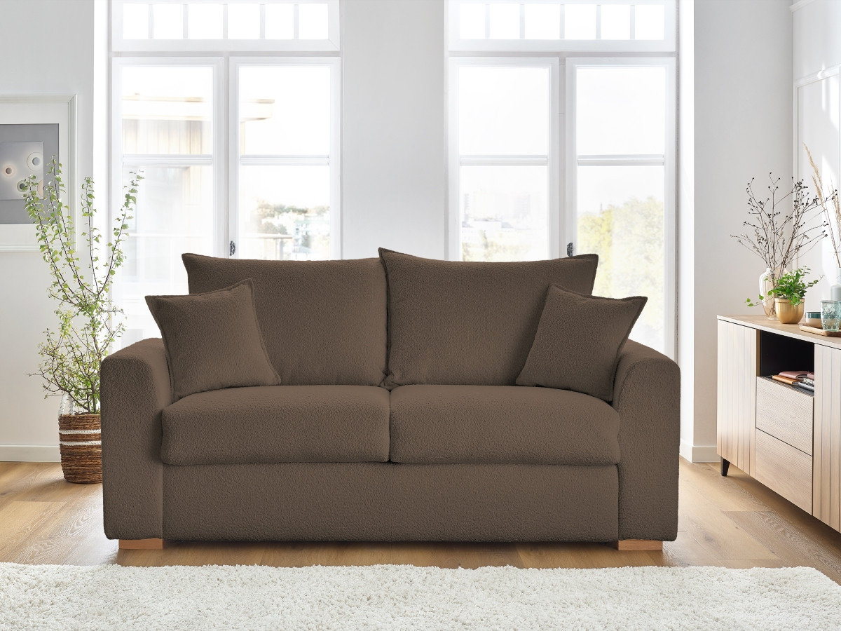 Canapé droit convertible ouverture express AUGUSTIN tissu bouclette